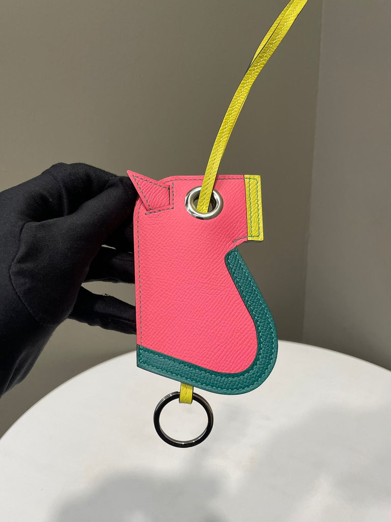 Hermes Camail Key Ring Rose Azalee/ Malachite/ Lime