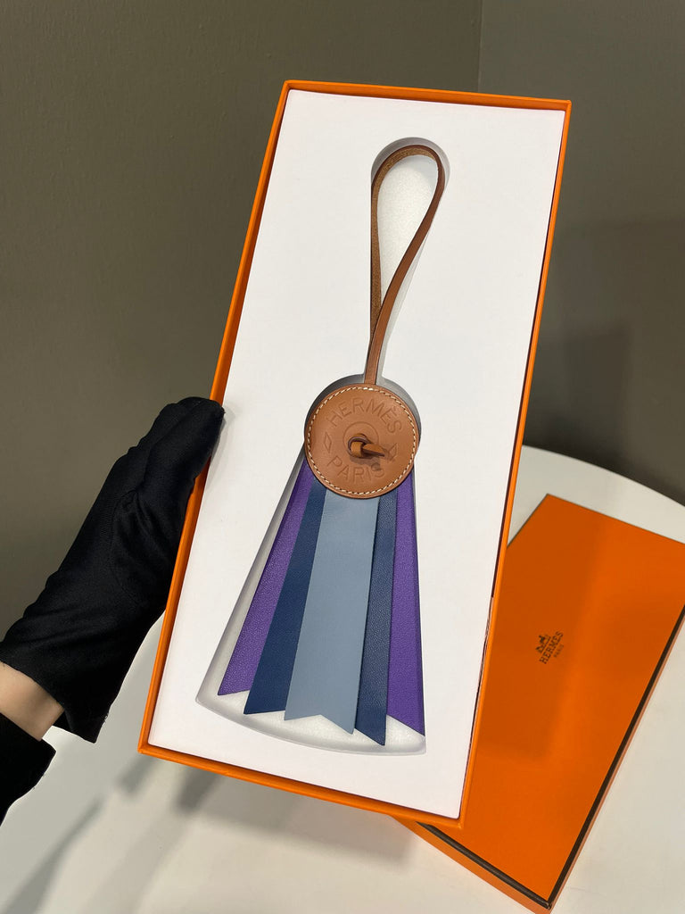 Hermes Paddock Flot Ribbon Bag Charm Bleu Lin/ Bleu De Malt/ Crocus