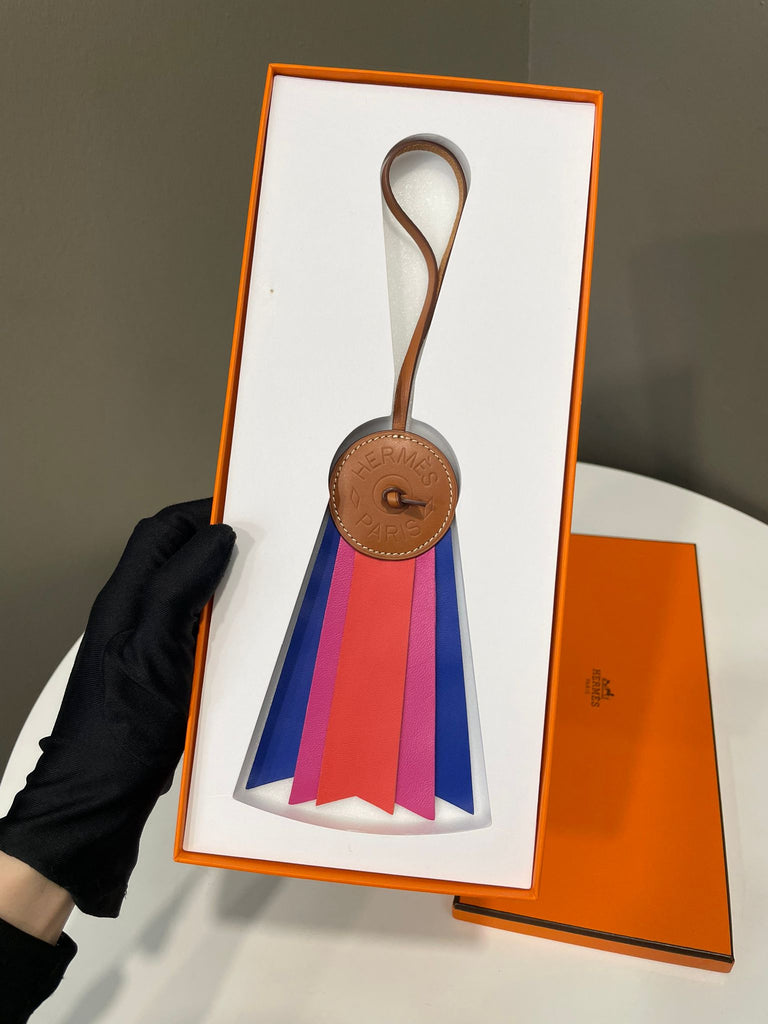Hermes Paddock Flot Ribbon Bag Charm Blue/ Rose Fucshia/ Coquelicot