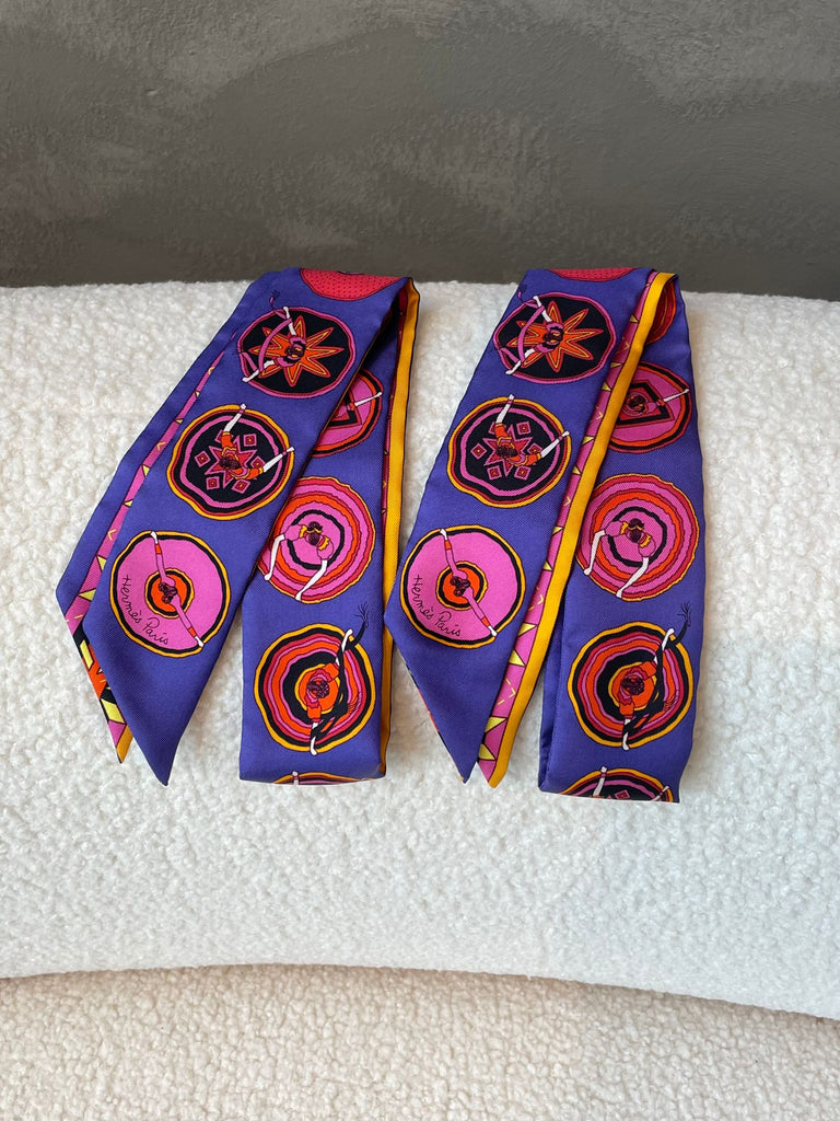 Hermes Geometric Pattern Twilly (2 pc set) Multicolor