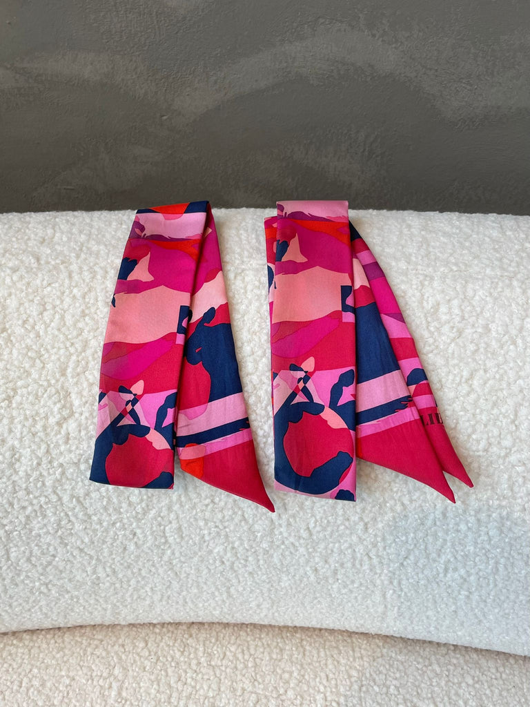 Hermes Cheval Horse Twilly (2 pc set) Pink/ Red