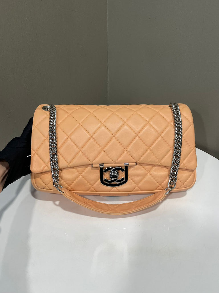 Chanel CC Jumbo Icons Shoulder Flap Peach Lambskin