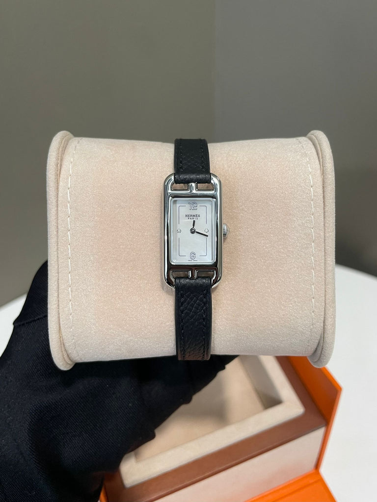 Hermes Nantucket Watch Noir Epsom MOP / Stainless Steel