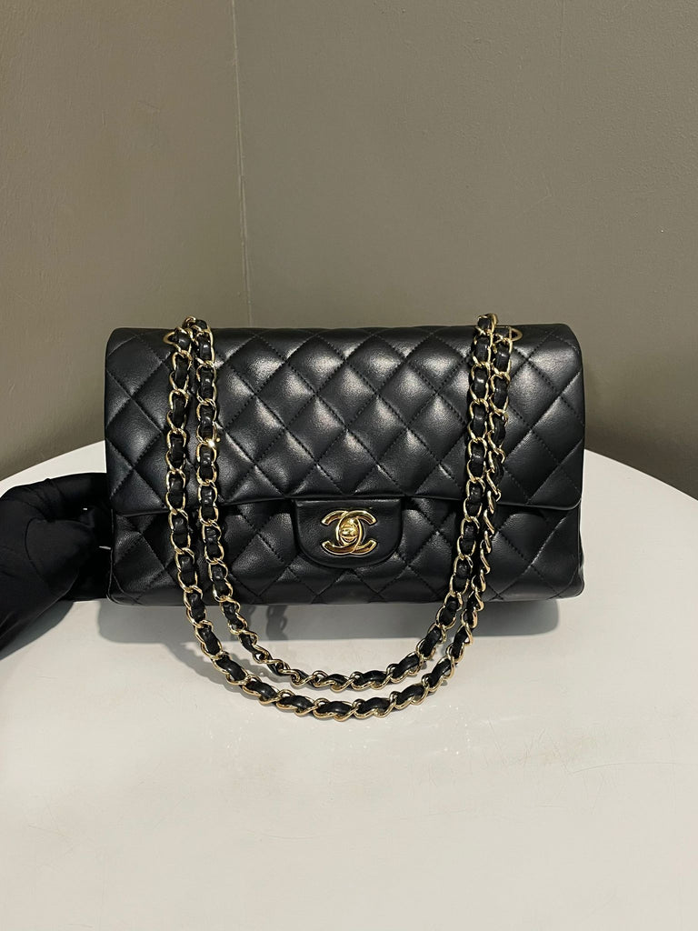 Chanel Classic Quilted Medium Double Flap Black Lambskin