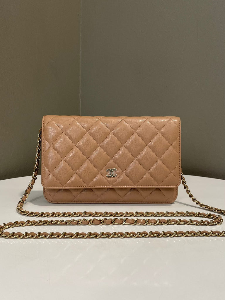 Chanel Classic Quilted Wallet On Chain Dark Beige Caviar