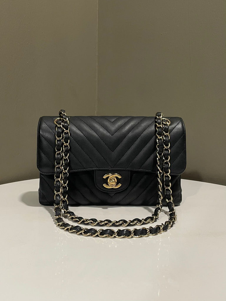 Chanel Classic Chevron Small Double Flap Matt Black Grained