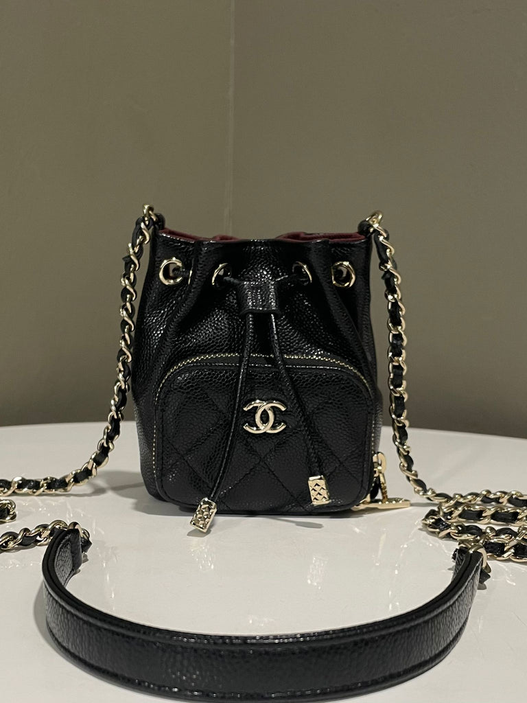 Chanel 22P Business Affinity Micro Bucket Bag Black Caviar