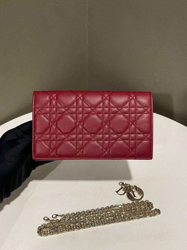Lady Dior Voyageur Wallet Chain Red