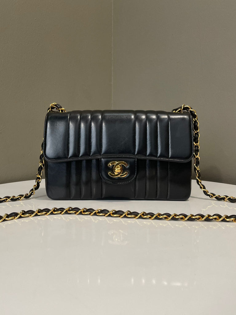 Chanel Vintage Vertical Quilted Flap Bag Black Lambskin