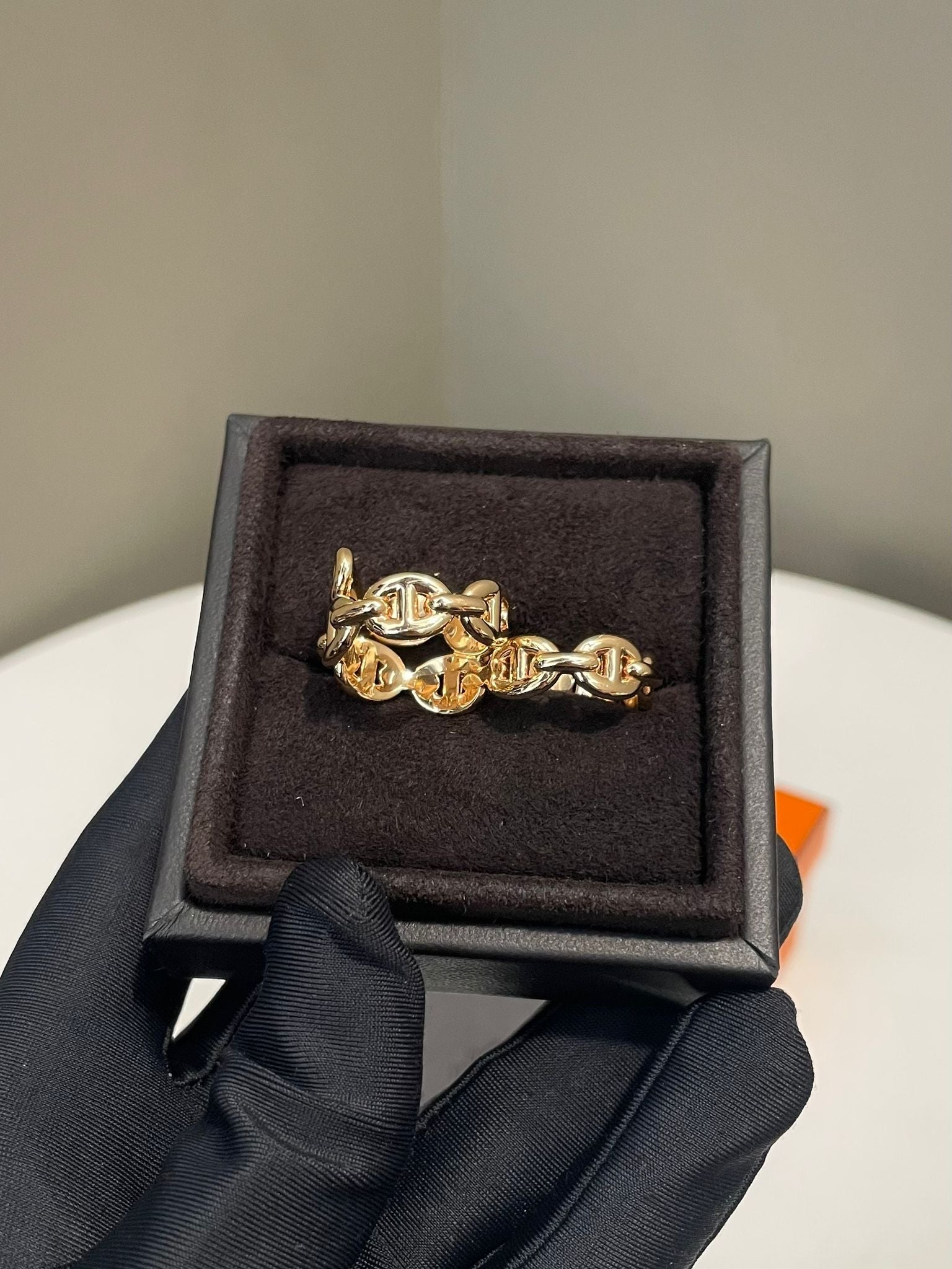HERMES Gold Chaine d’Ancre Ring Hermes 18K Gold Bague Chaine d'Ancre Enchainee Ring Size 53