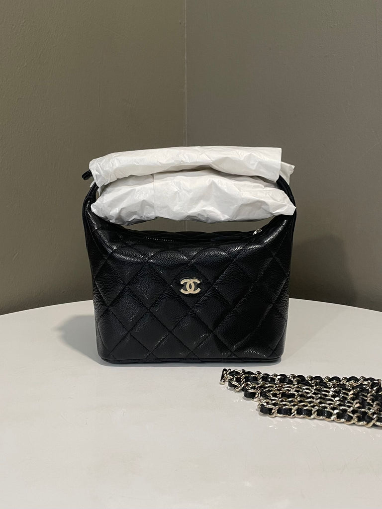 Chanel 25C Quilted Chain Hobo Black Caviar