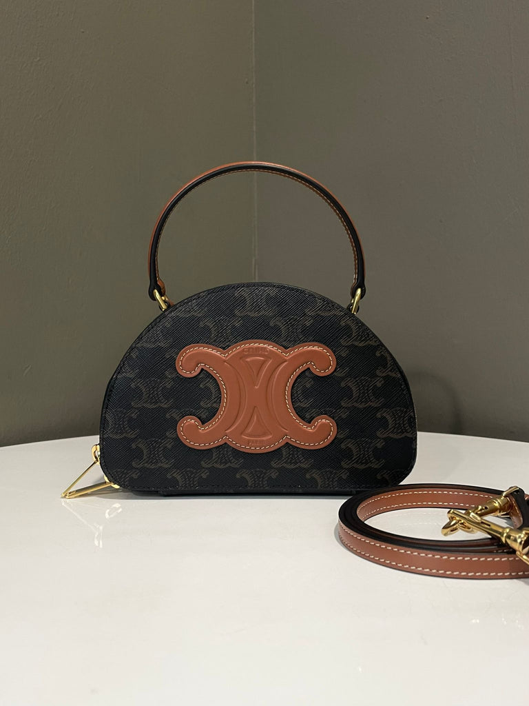 Celine Half Moon Case Triomphe Canvas / Tan Calf