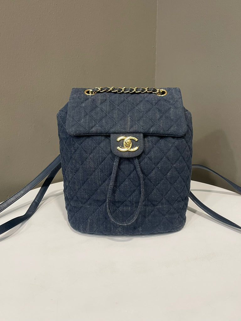 Chanel Quilted Urban Spirit Backpack Blue Denim