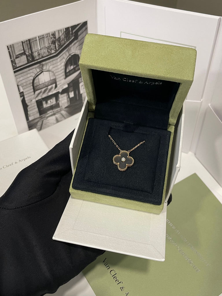 Van Cleef & Arpels Vintage Alhambra Pendant Necklace Silver Obsidian