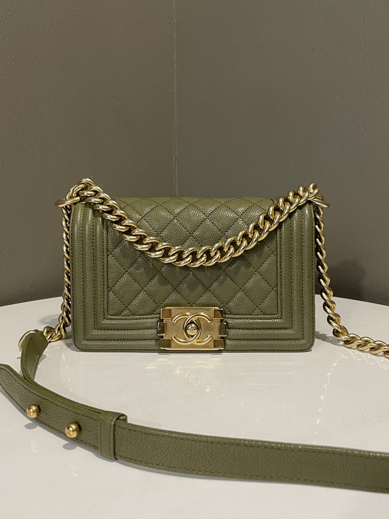 Chanel Quilted Small Boy Khaki Caviar