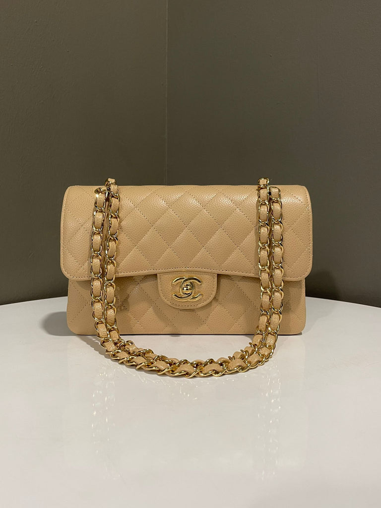 Chanel Classic Quilted Double Flap Beige Claire Caviar