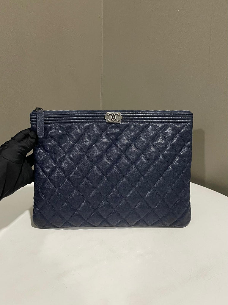 Chanel Boy Quilted Ocase Navy Blue Caviar