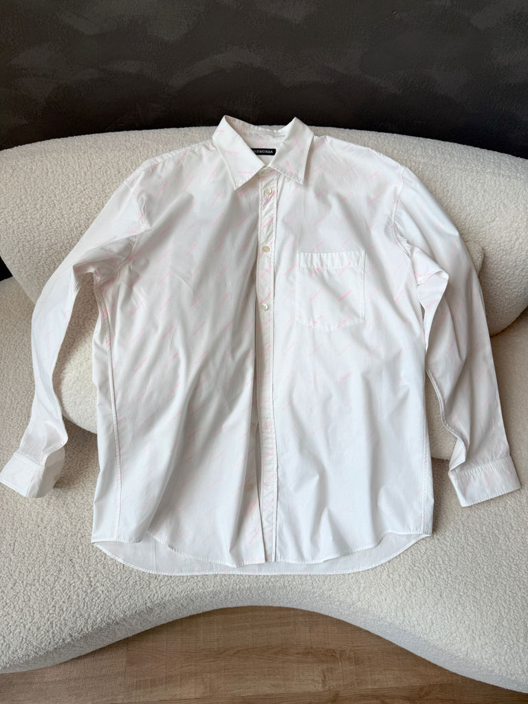Balenciaga Logo All Over Oversized Shirt White / Pink