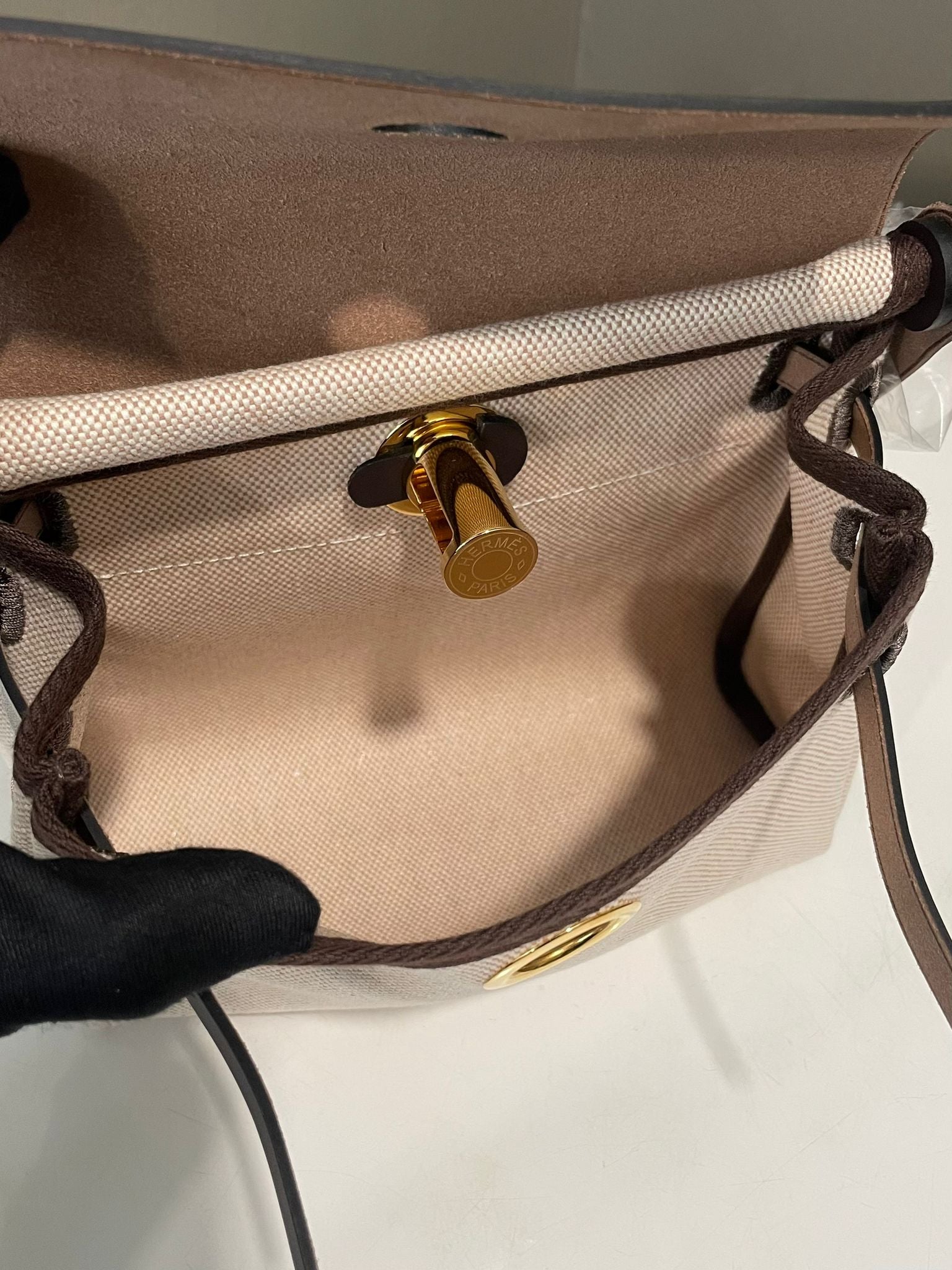 Hermes Herbag Mini 20 Ecru Beige フォーブゴールド Hermes Herbag Zip 20 Mini Ecru and Beige Toile H Canvas and