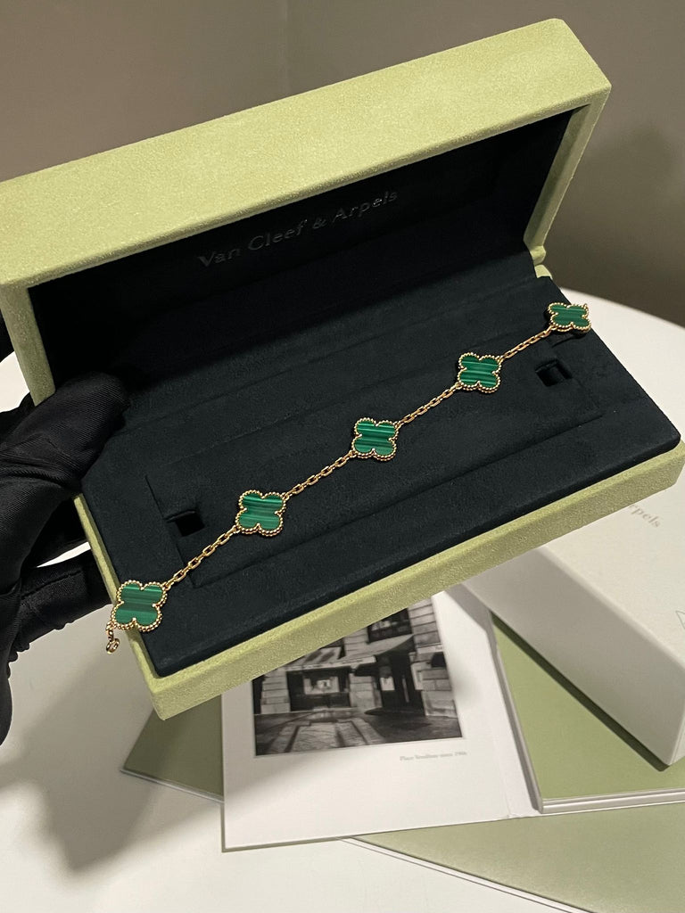 Van Cleef Vintage Alhambra Bracelet 5 Motifs Malachite