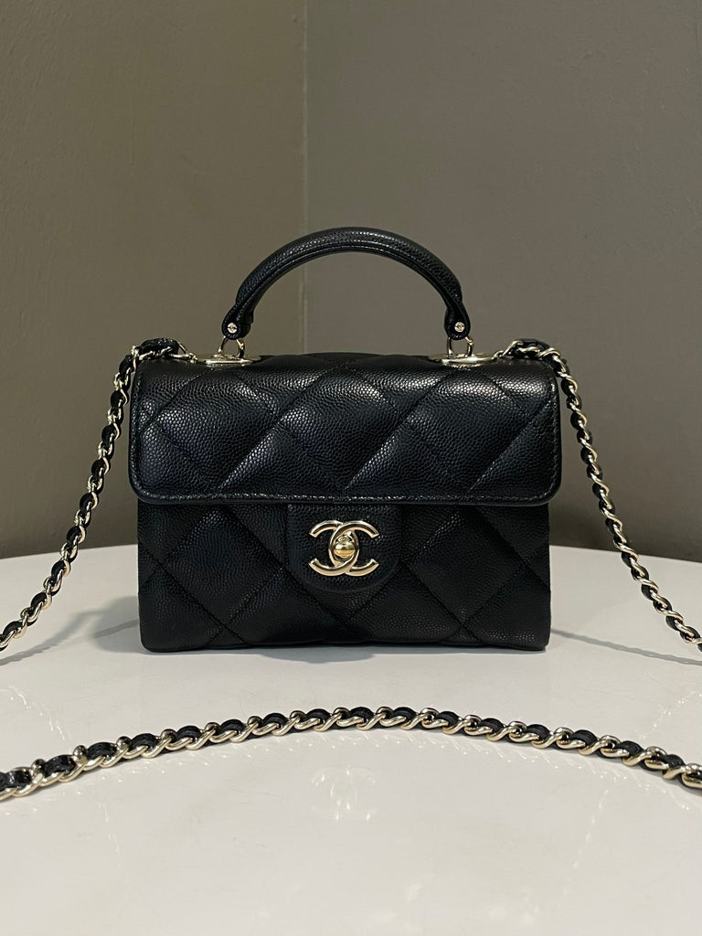 Chanel Mini Top Handle Flap Bag Black Caviar