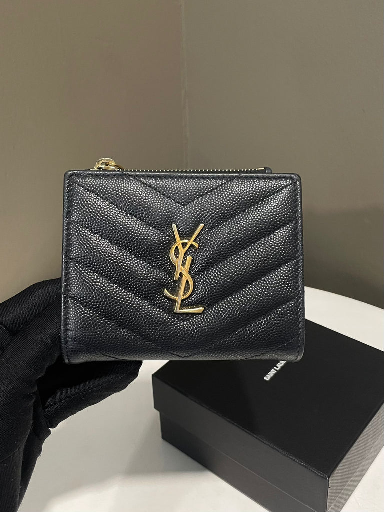 Saint Laurent YSL Monogram Wallet Black Grained Leather