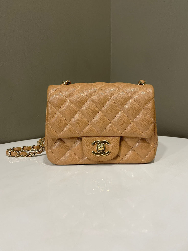 Chanel Classic Quilted Mini Square Milk Tea Caviar