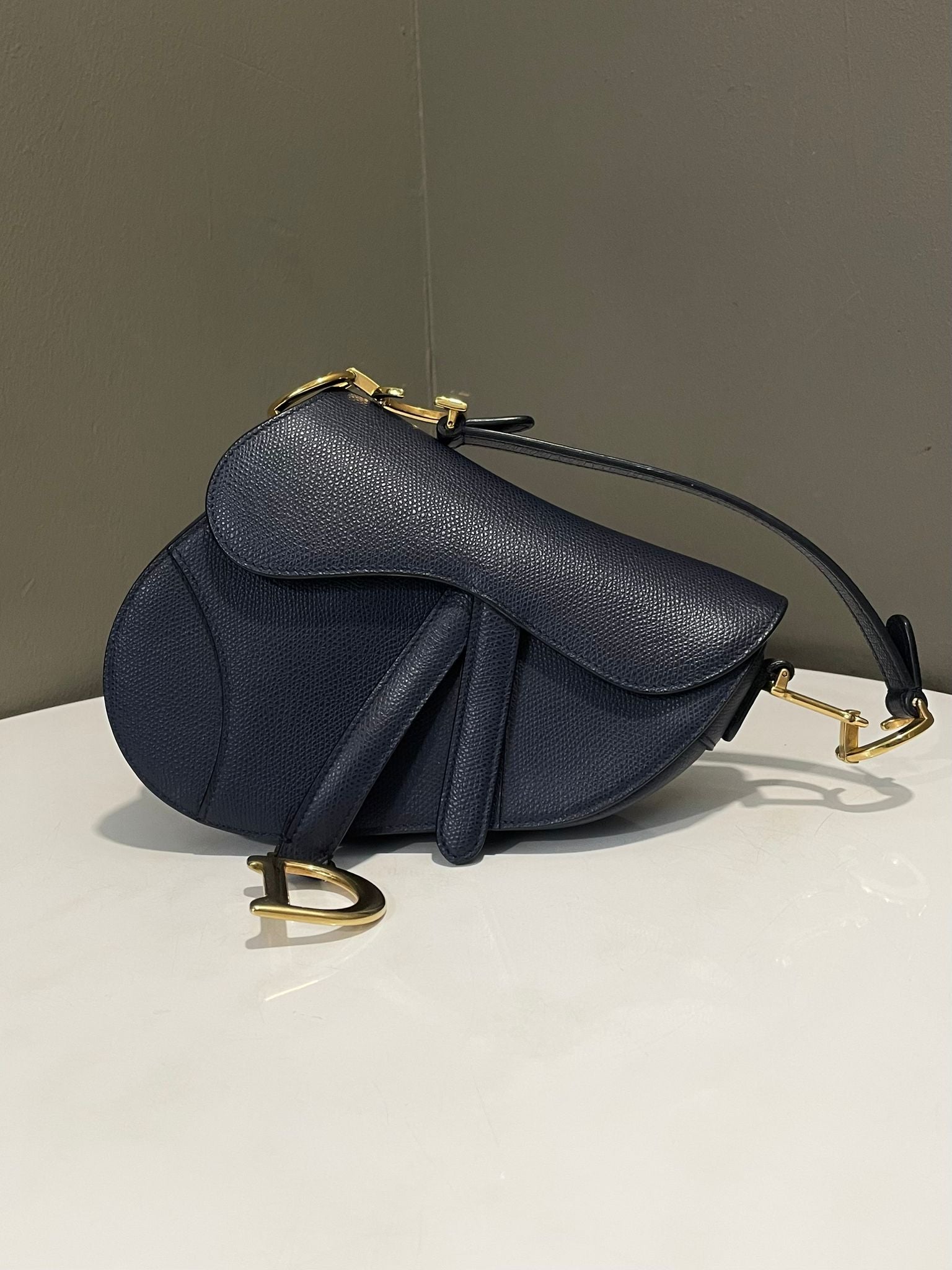 Dior Mini Saddle Bag Dark Navy Epsom Grainy Leather