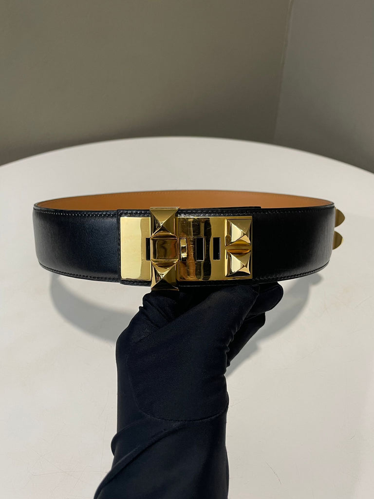Hermes Collier De Chien Belt Black / Gold Box Calfskin