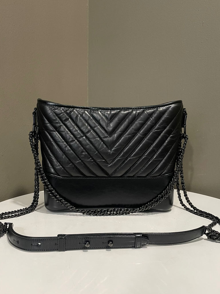 Chanel Chevron Gabrielle Bag So Black Aged Calfskin
