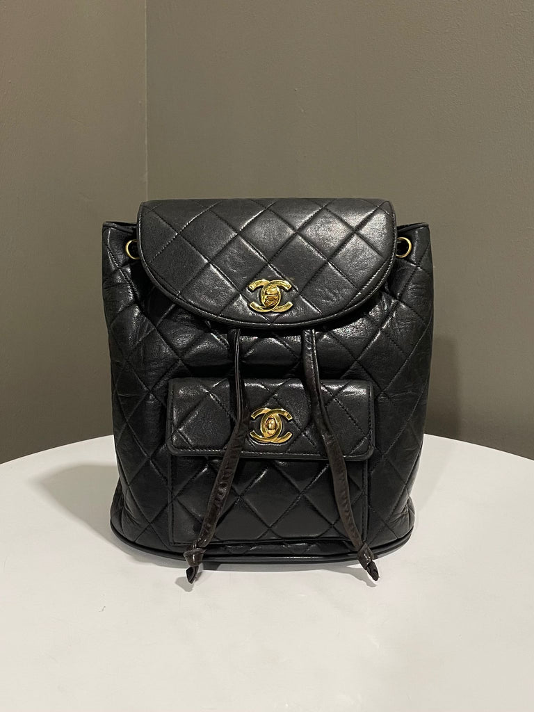 Chanel Quilted Vintage Duma Cc Backpack Black Lambskin