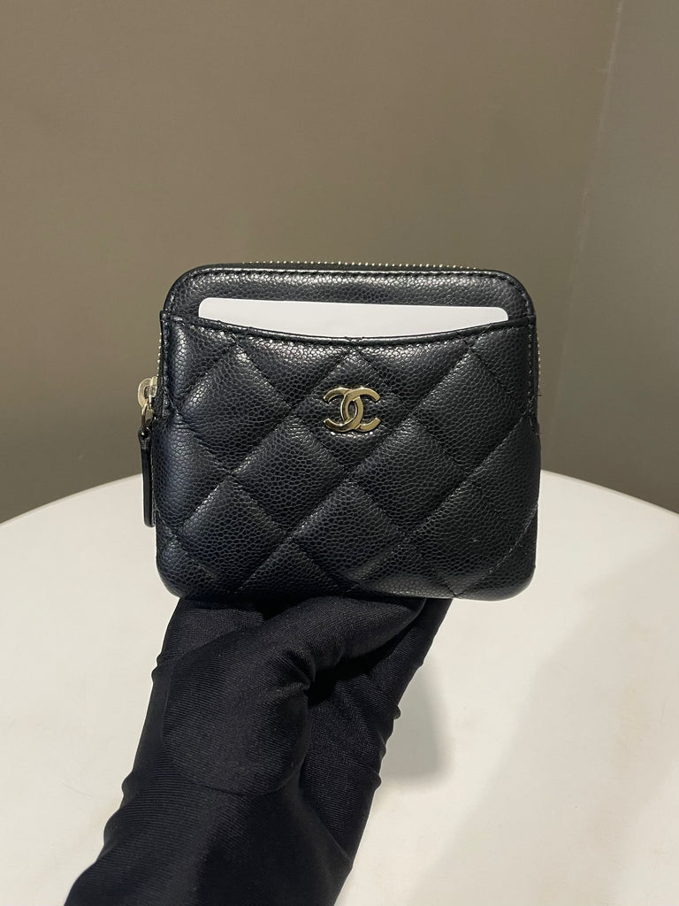 Chanel Cc Square Zip Around Card Holder Black Caviar