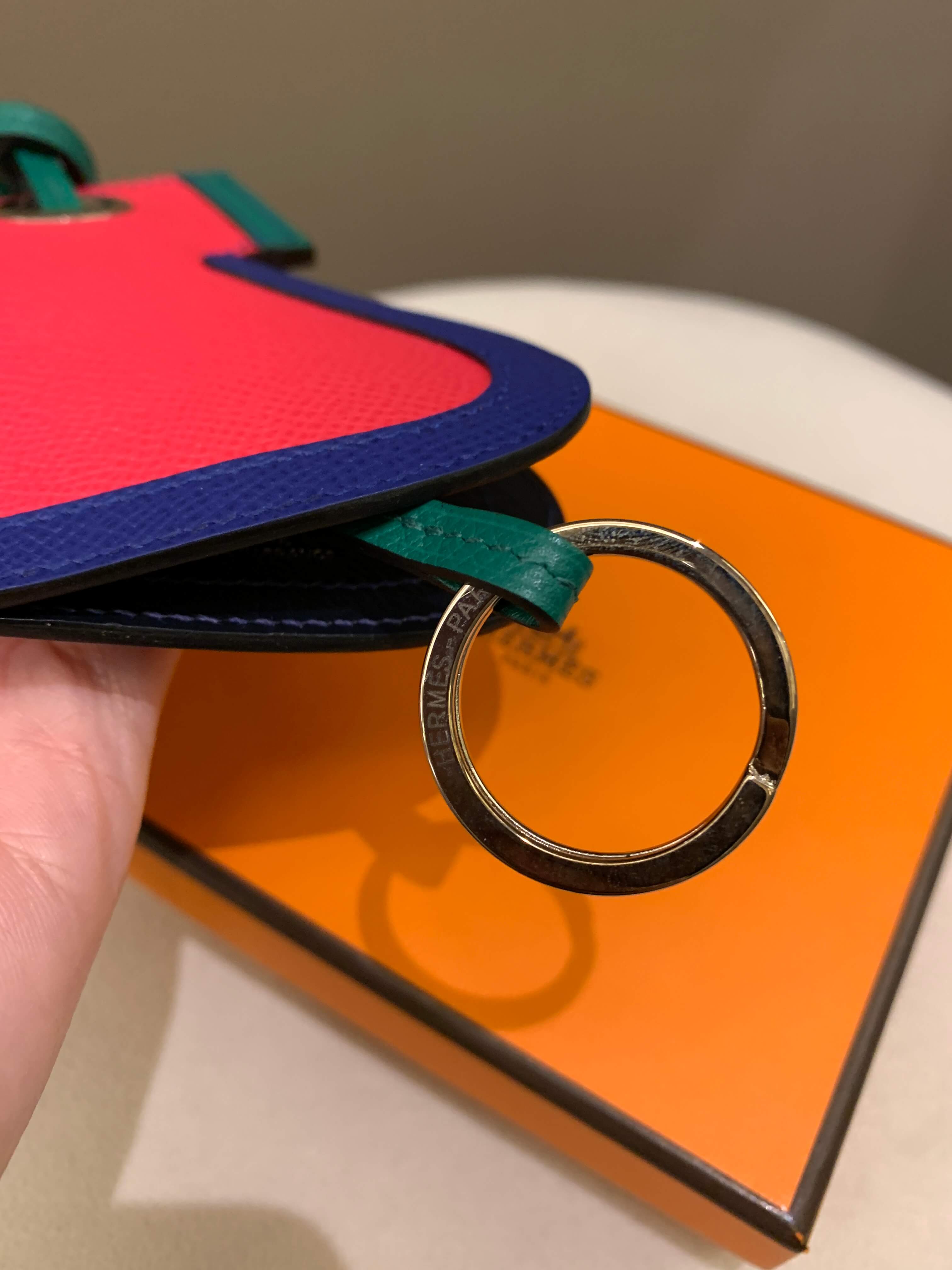 Hermes Camail Key Ring Bag Charm Rose Extreme / Bleu Electrique / Vertigo