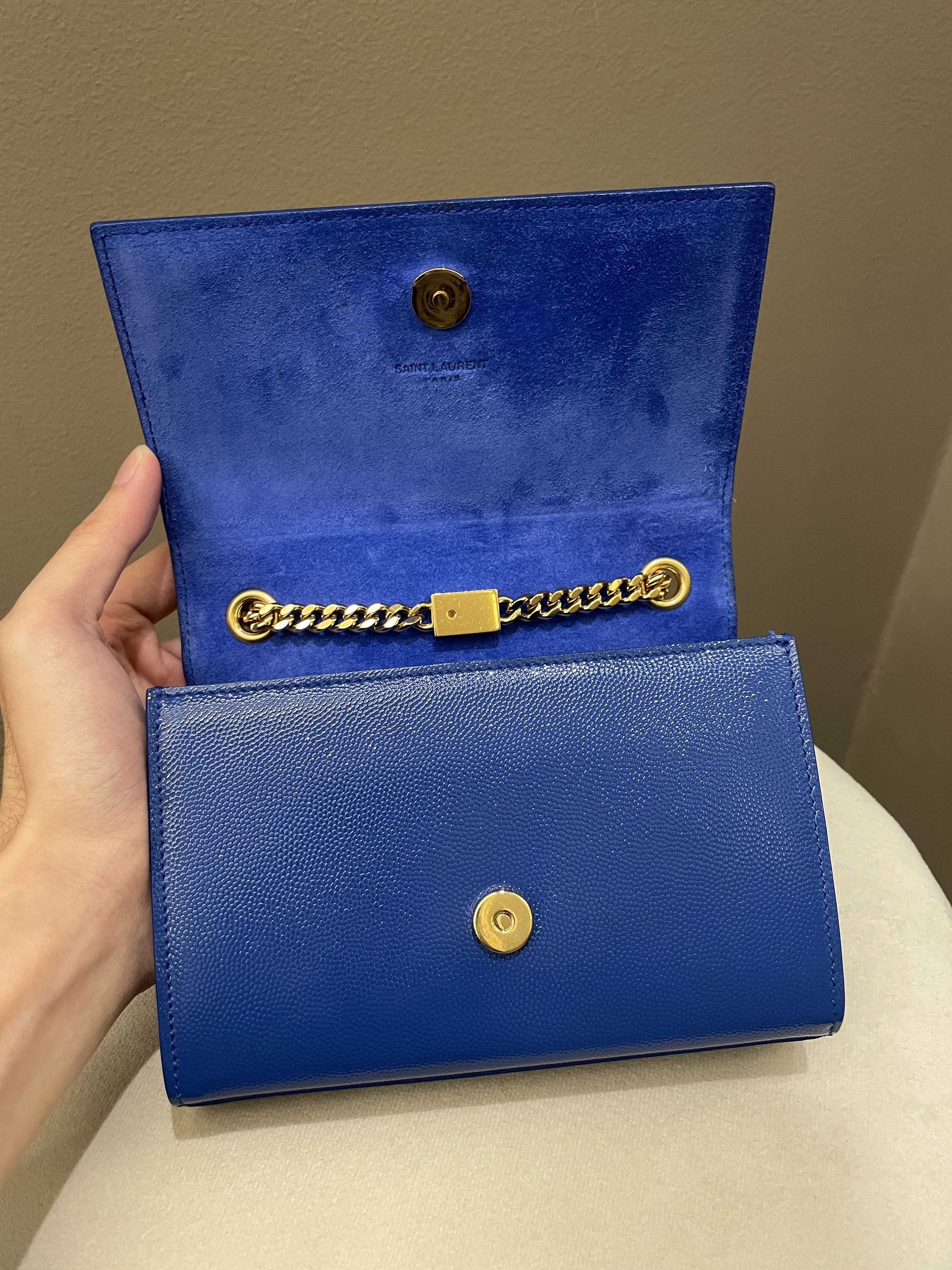 Saint Laurent Kate Mini Chain Flap Bag Blue Grained Caviar