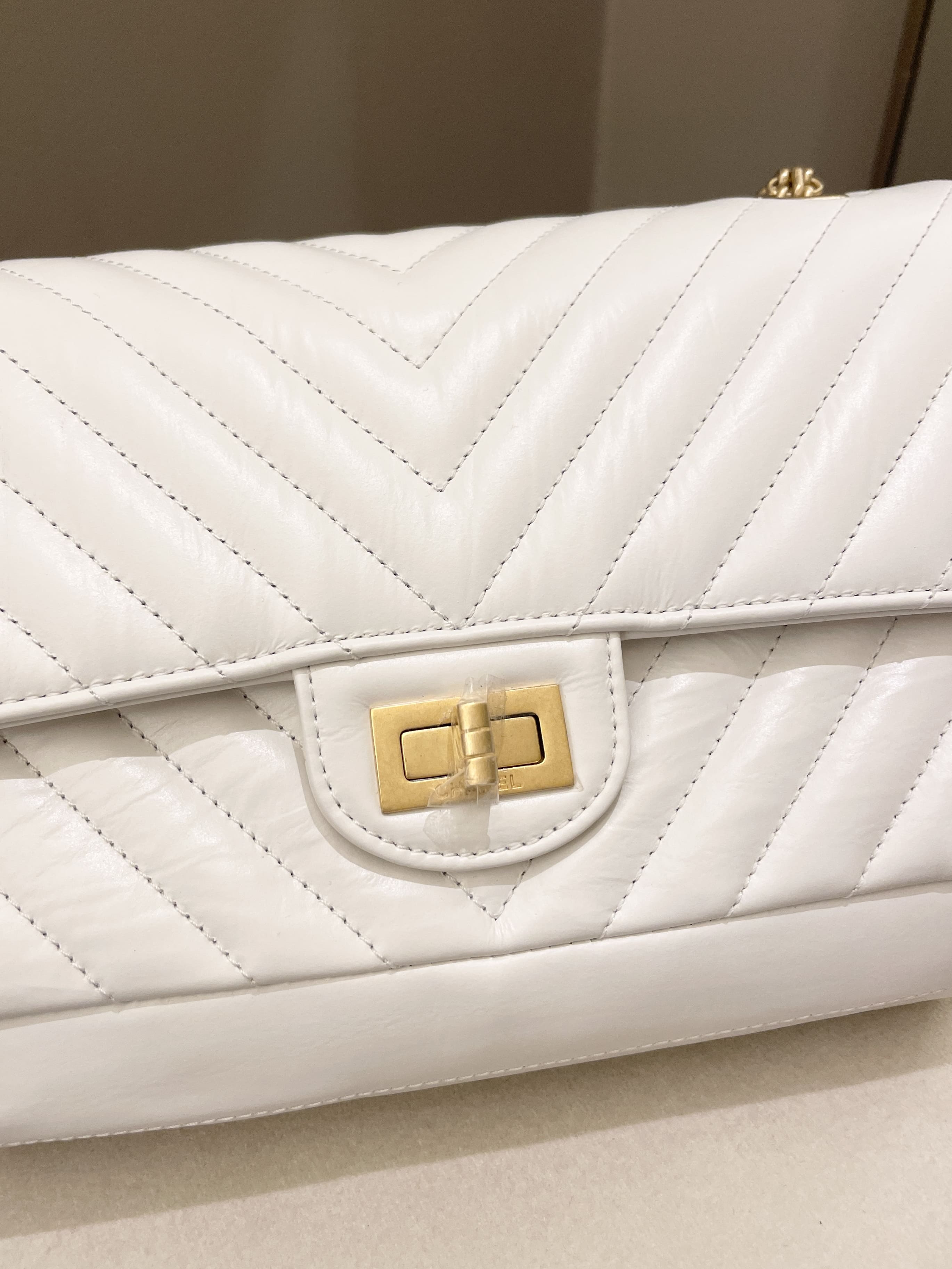 Chanel 2.55 225 Chevron Reissue Double Flap White Calfskin
