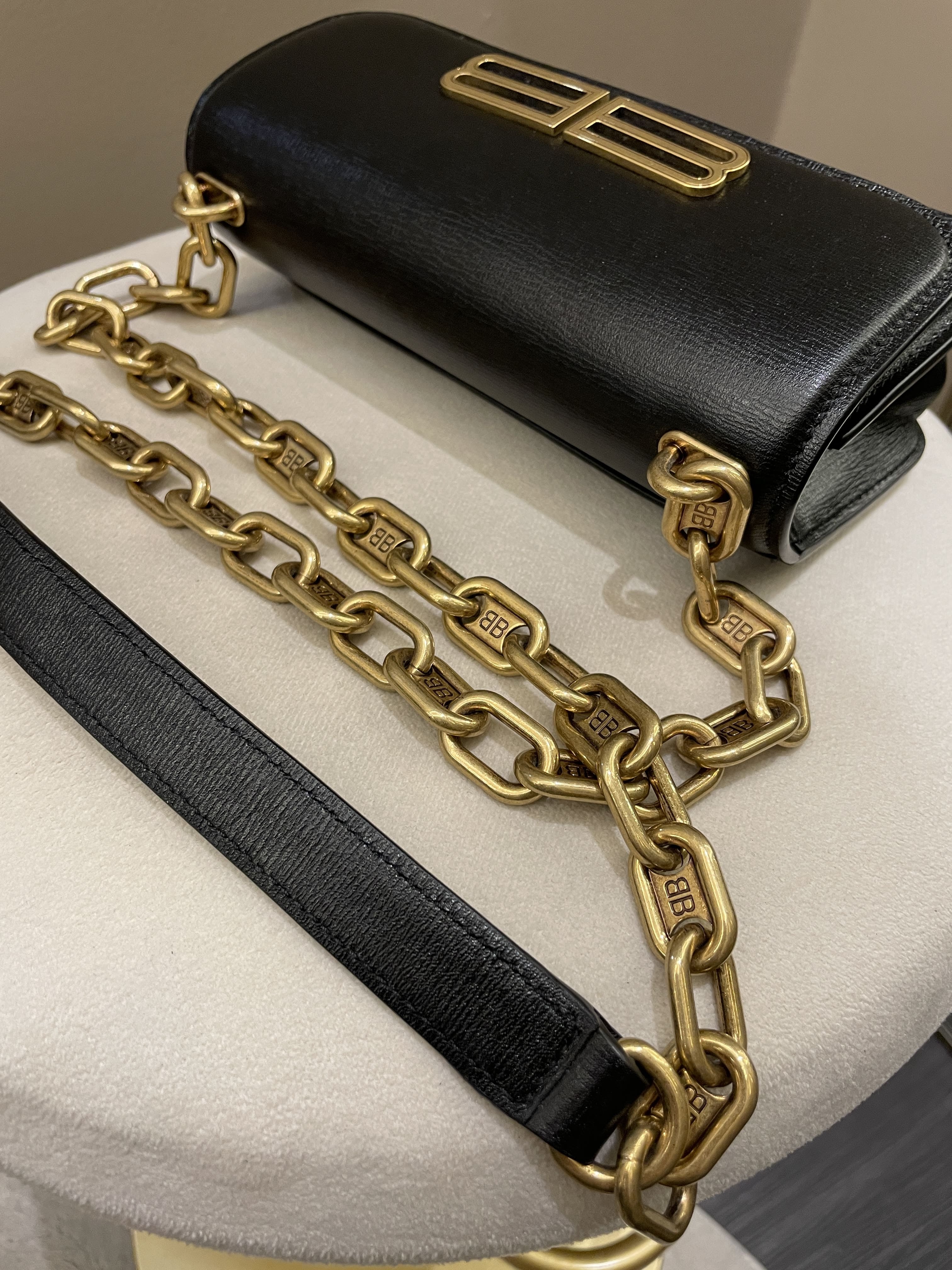 Balenciaga XS Gossip Chain Bag Black Textured Calfskin