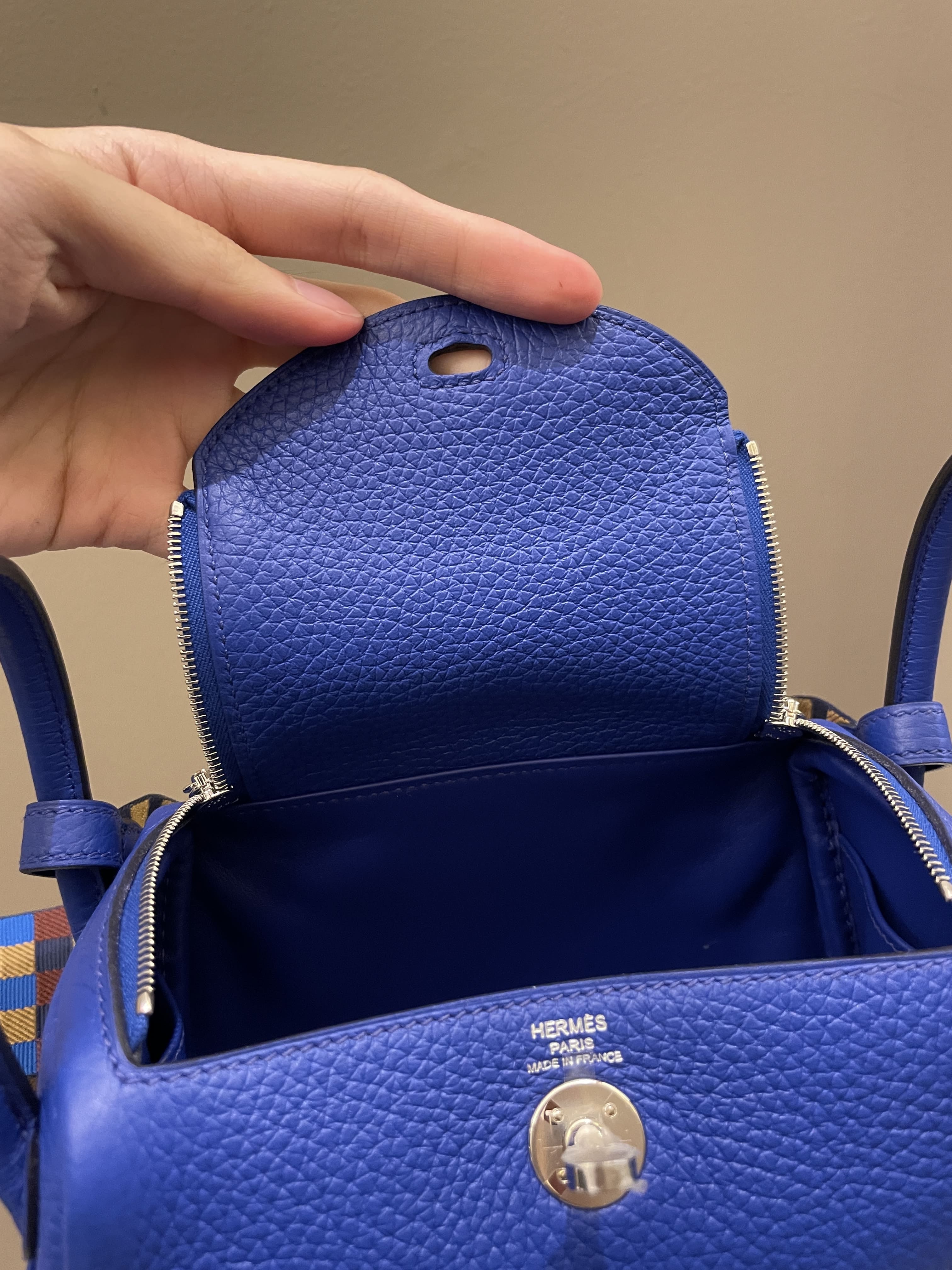 Replica Hermes Lindy Mini Bag In Blue Agate Clemence Leather PHW