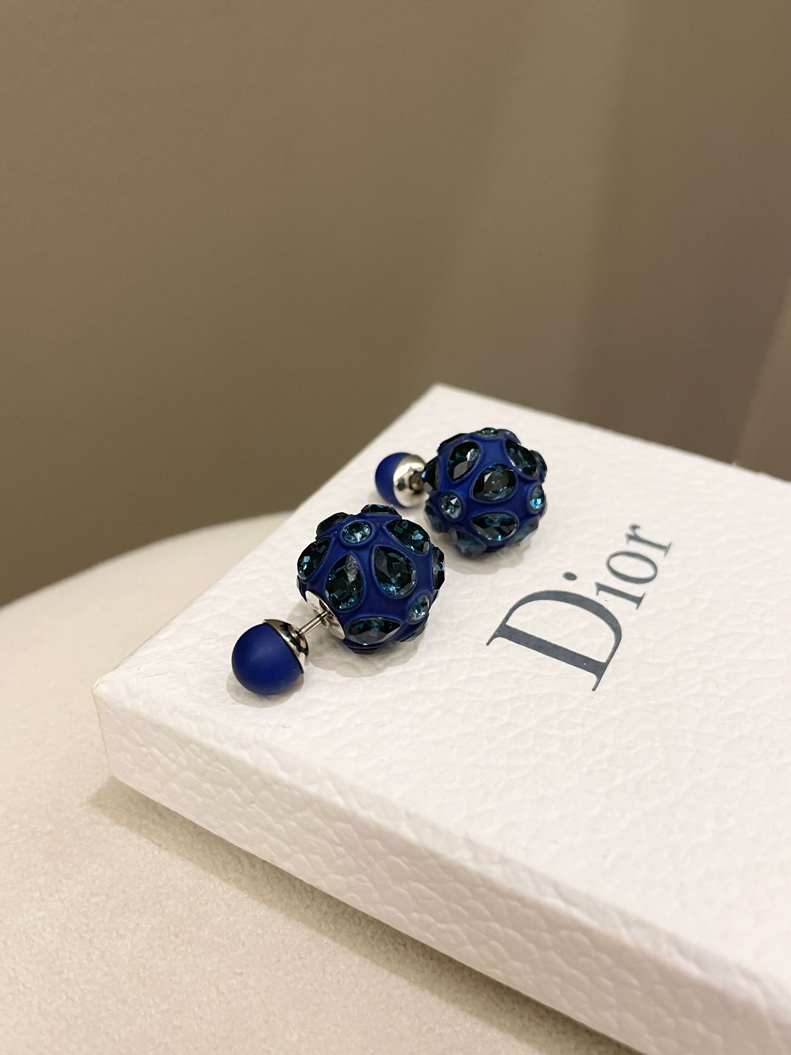 Dior Crystal Mise En Tribal Earrings Matt Blue, Rhinestones