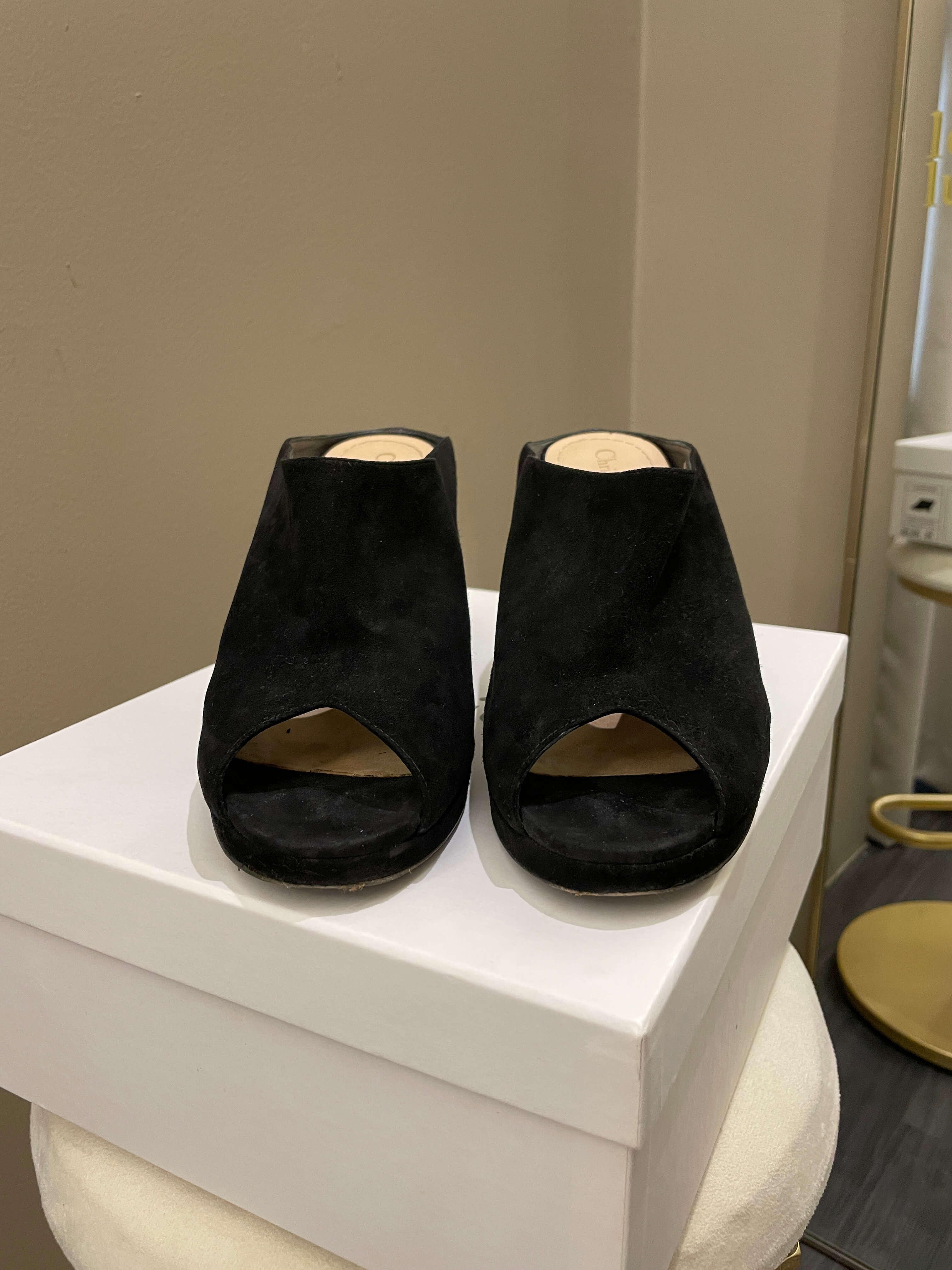 Christian Dior Absolu Mule Wedge Sandal Black Suede Size 39