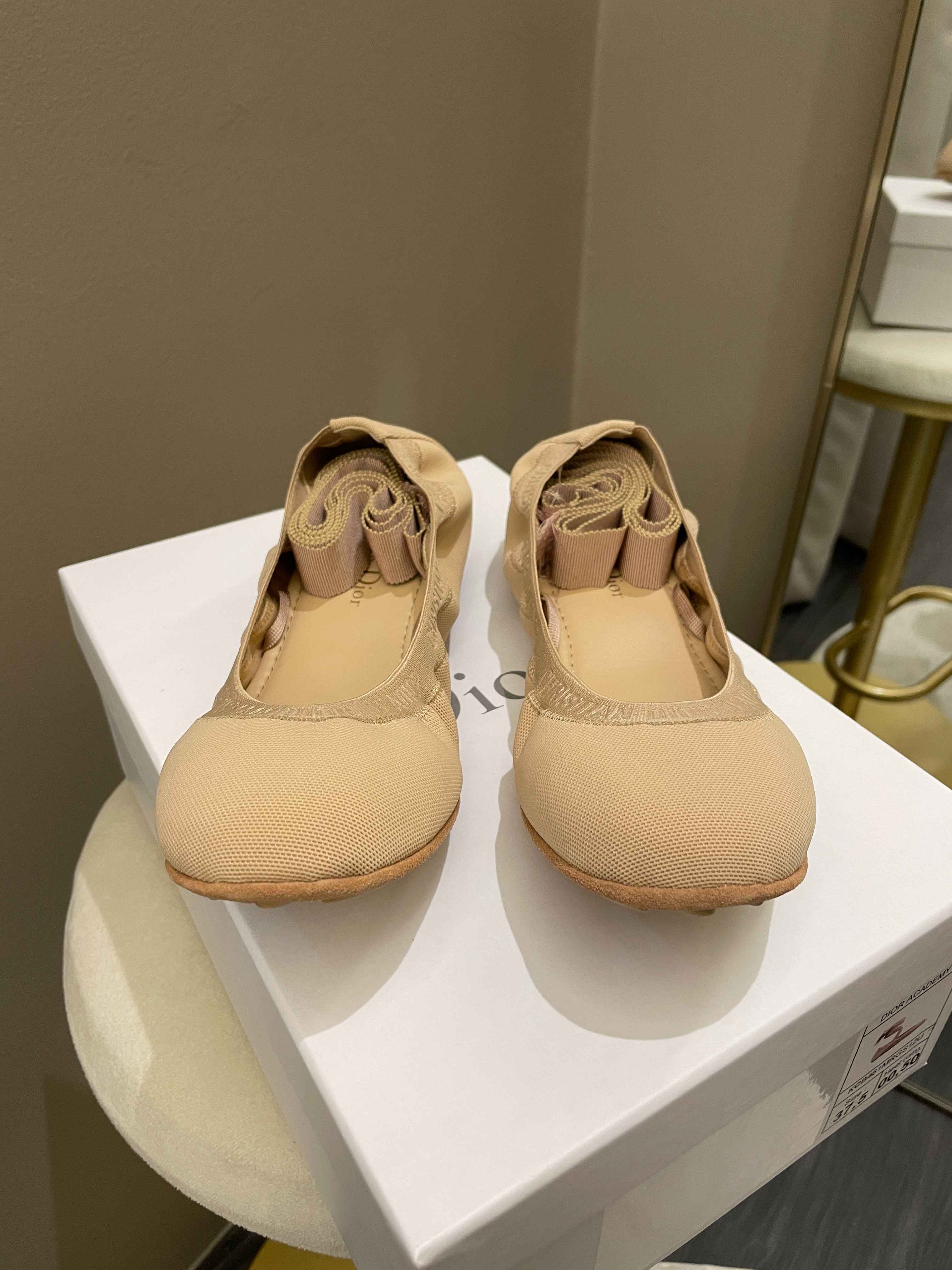 Dior Academy Lace Up Ballerina Nude Beige Size 37.5