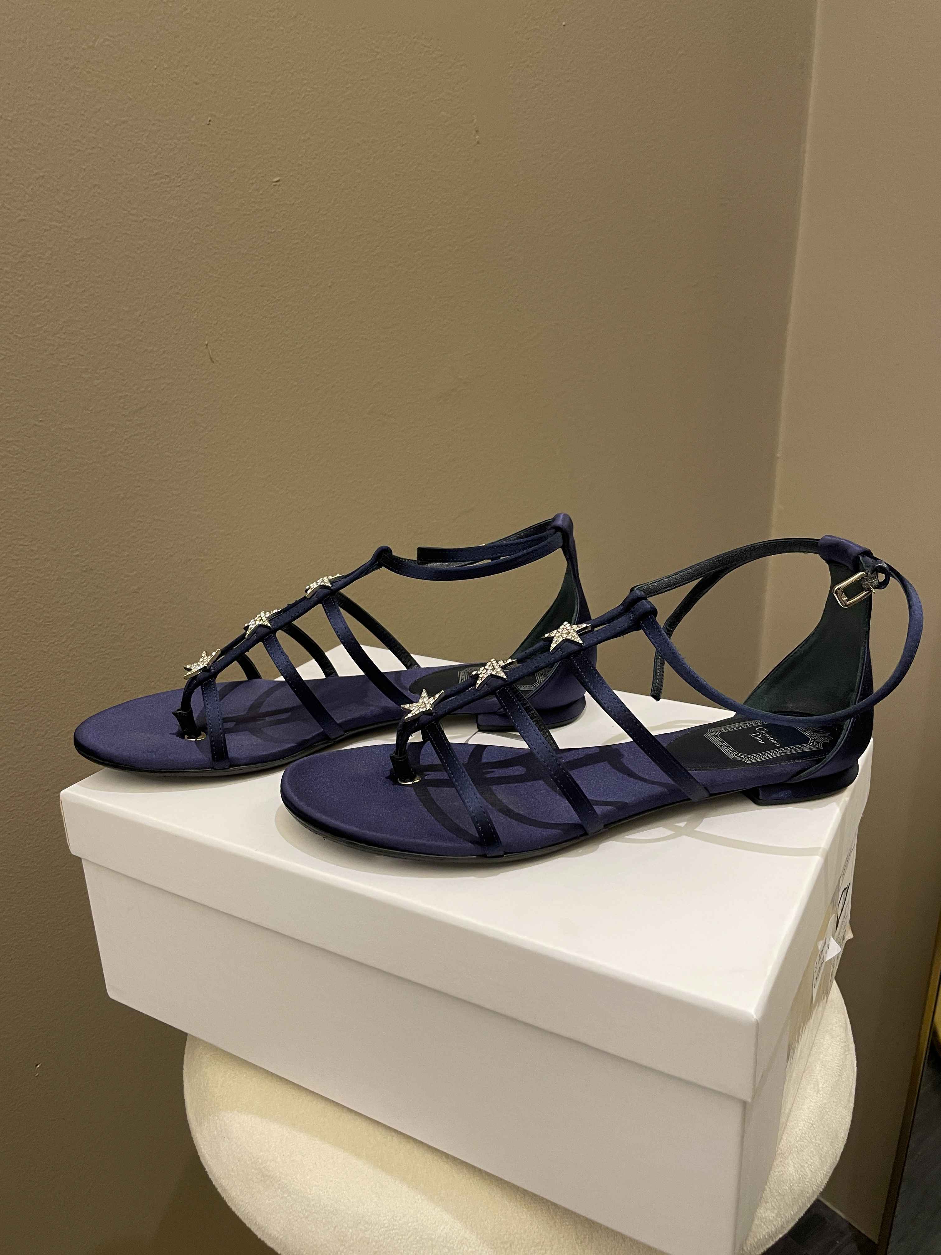 Dior Galaxy Sandals Satin Royal Blue Size 37 D