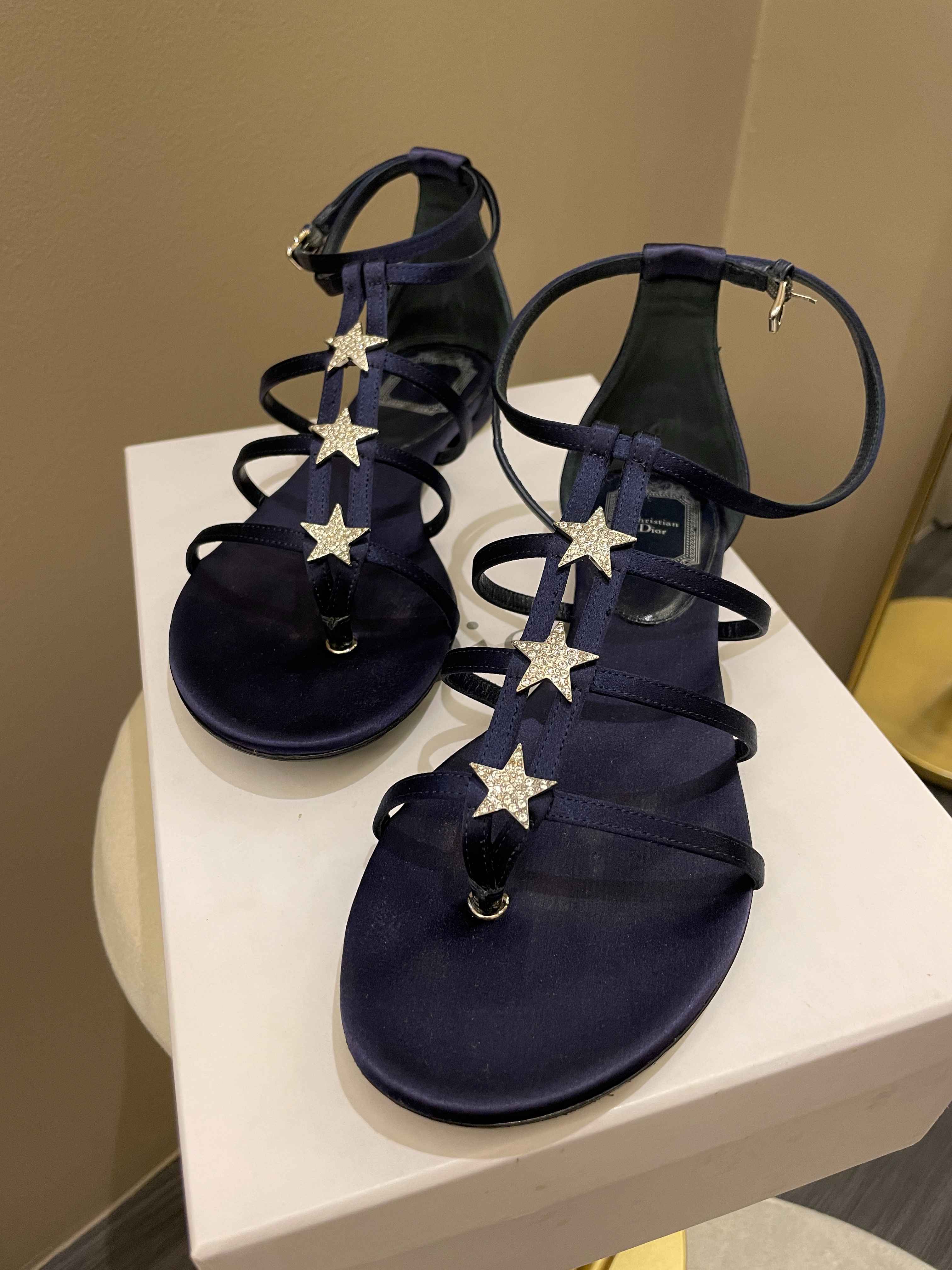 Dior Galaxy Sandals Satin Royal Blue Size 37 D