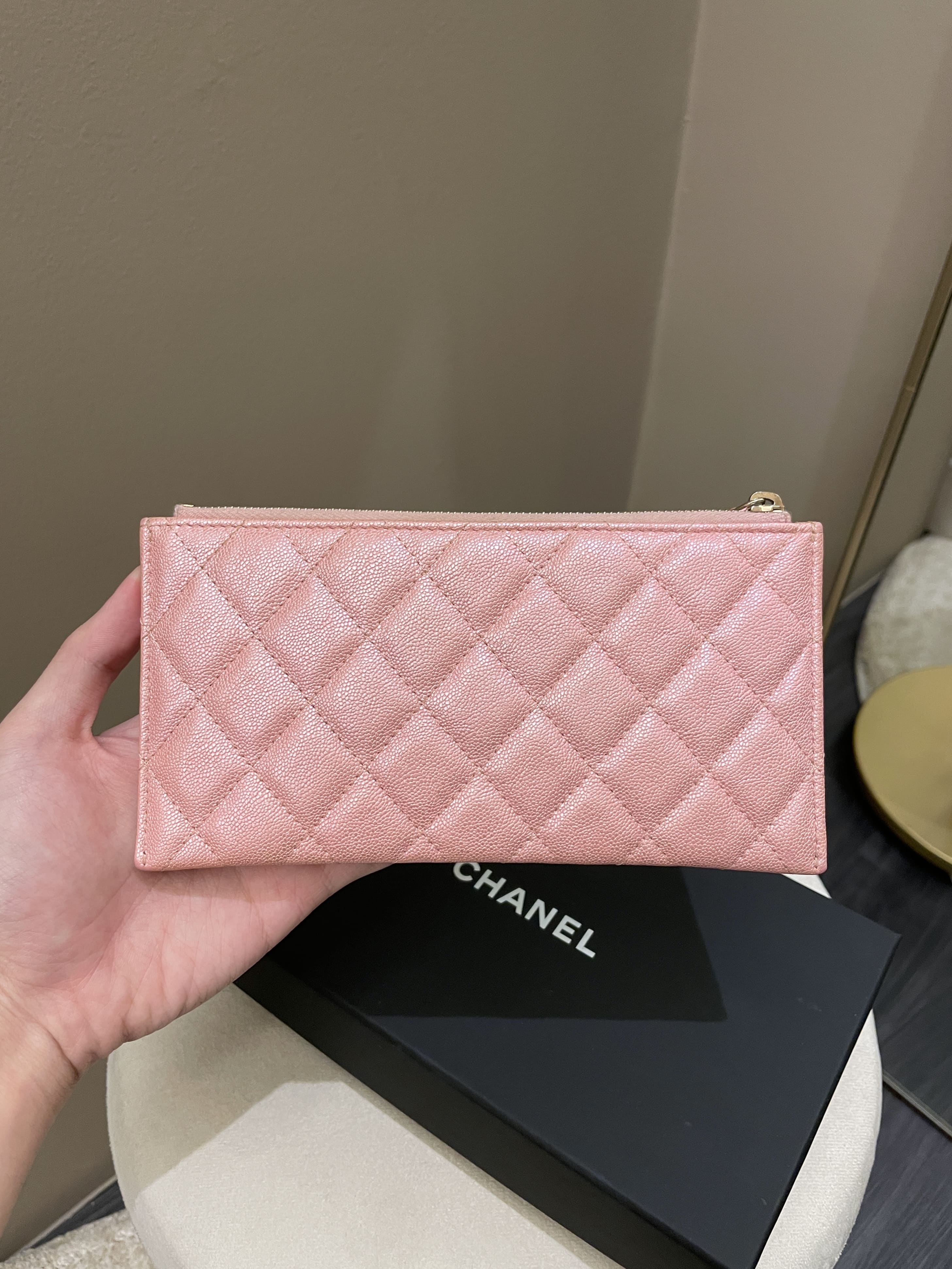Chanel Iridescent Caviar Quilted Pink Passport Cover - LVLENKA