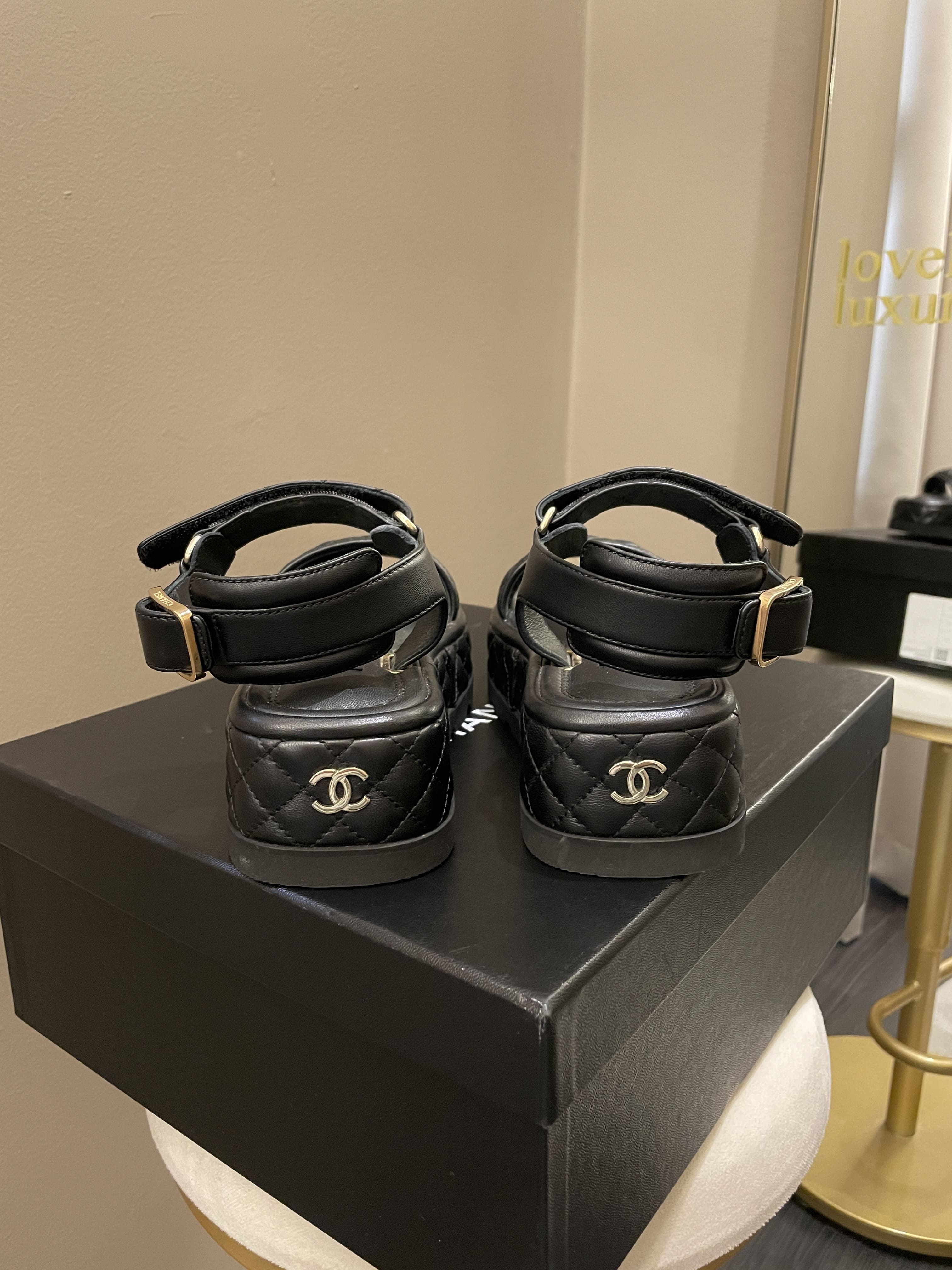 Chanel 22A Quilted Sandal Black Size 35C