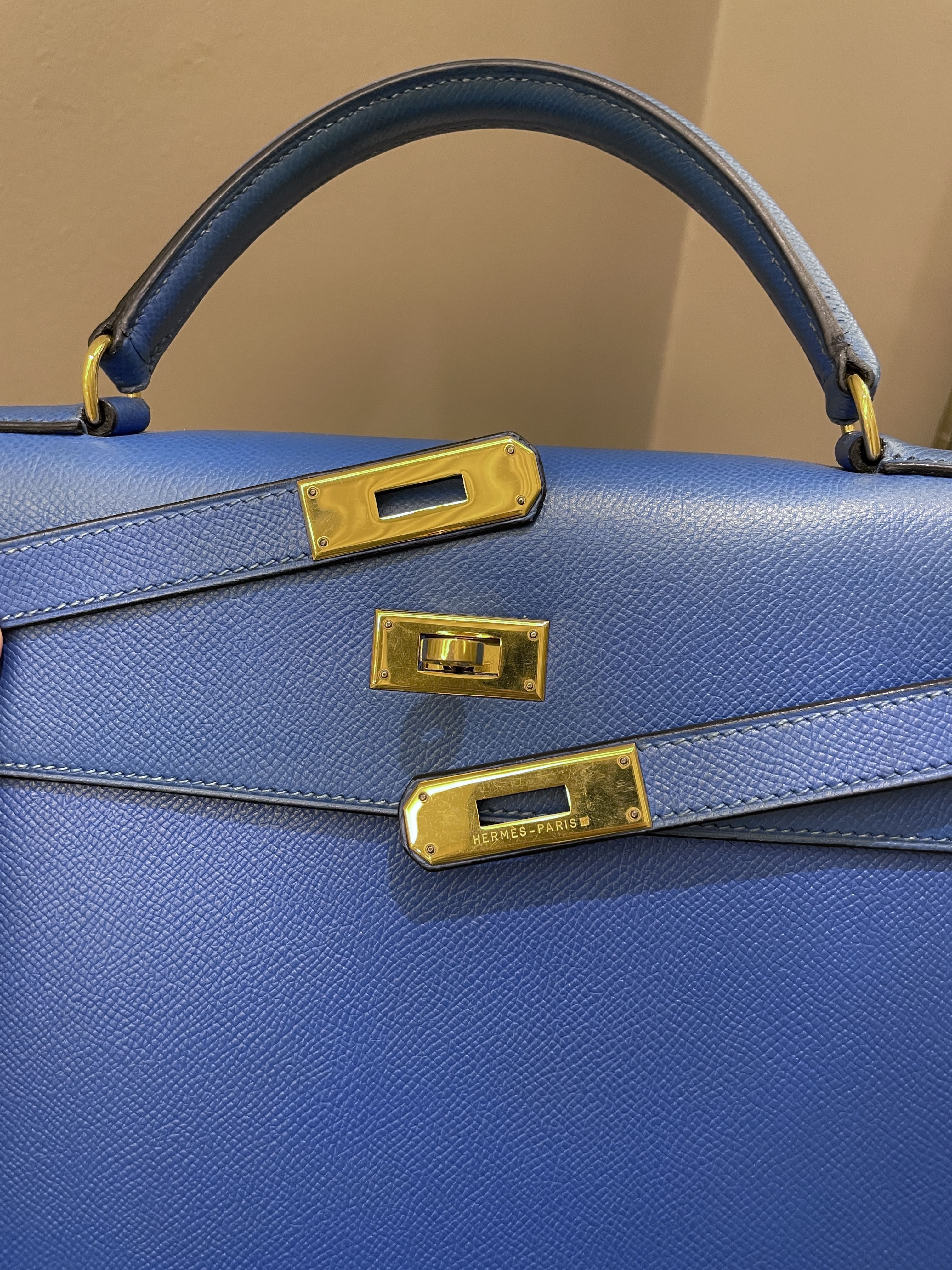 Hermes Kelly Handbag Bleu Paradis Epsom With Gold Hardware 32