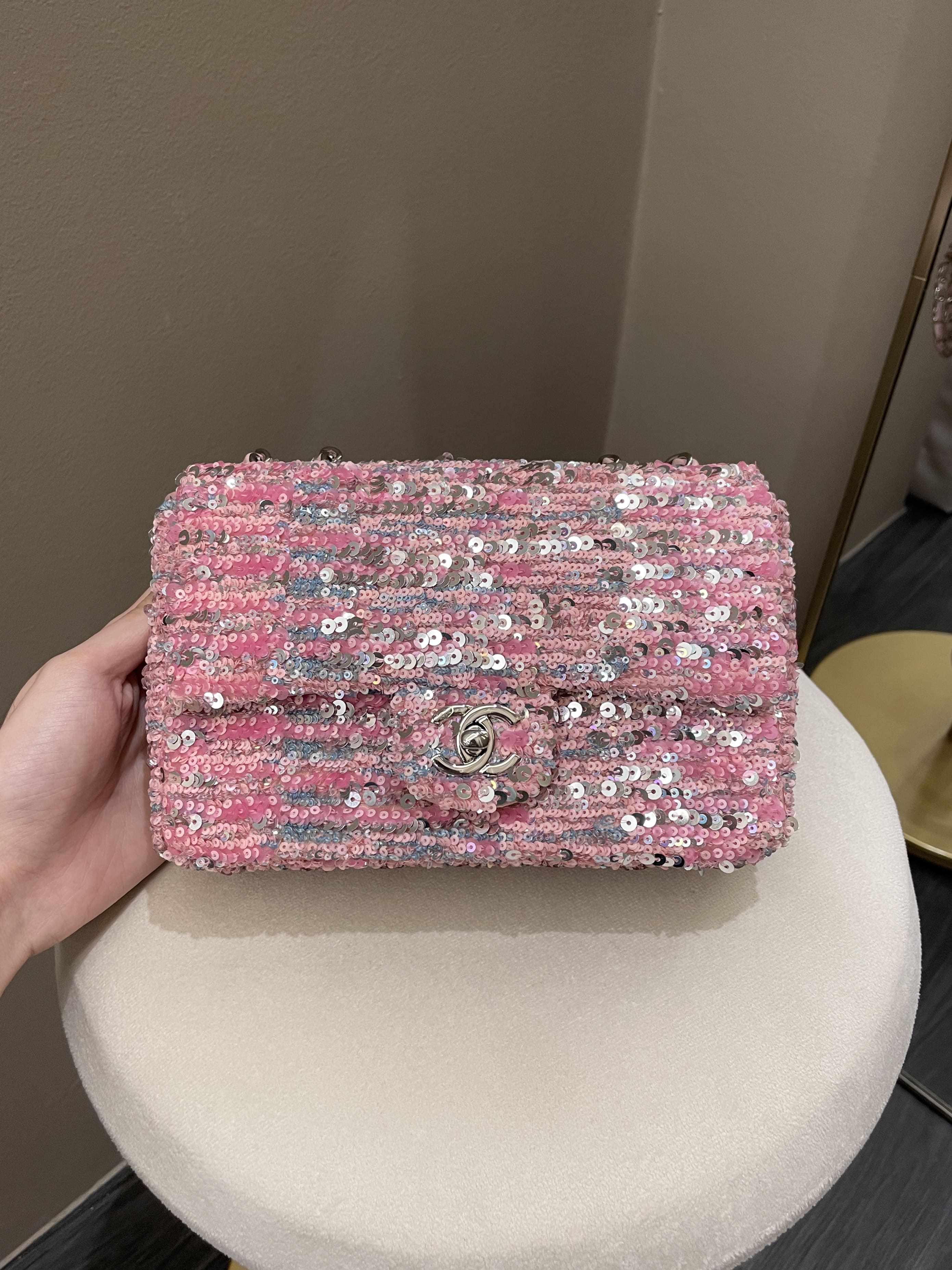 CHANEL Sequin Mini Flap Pink 153230