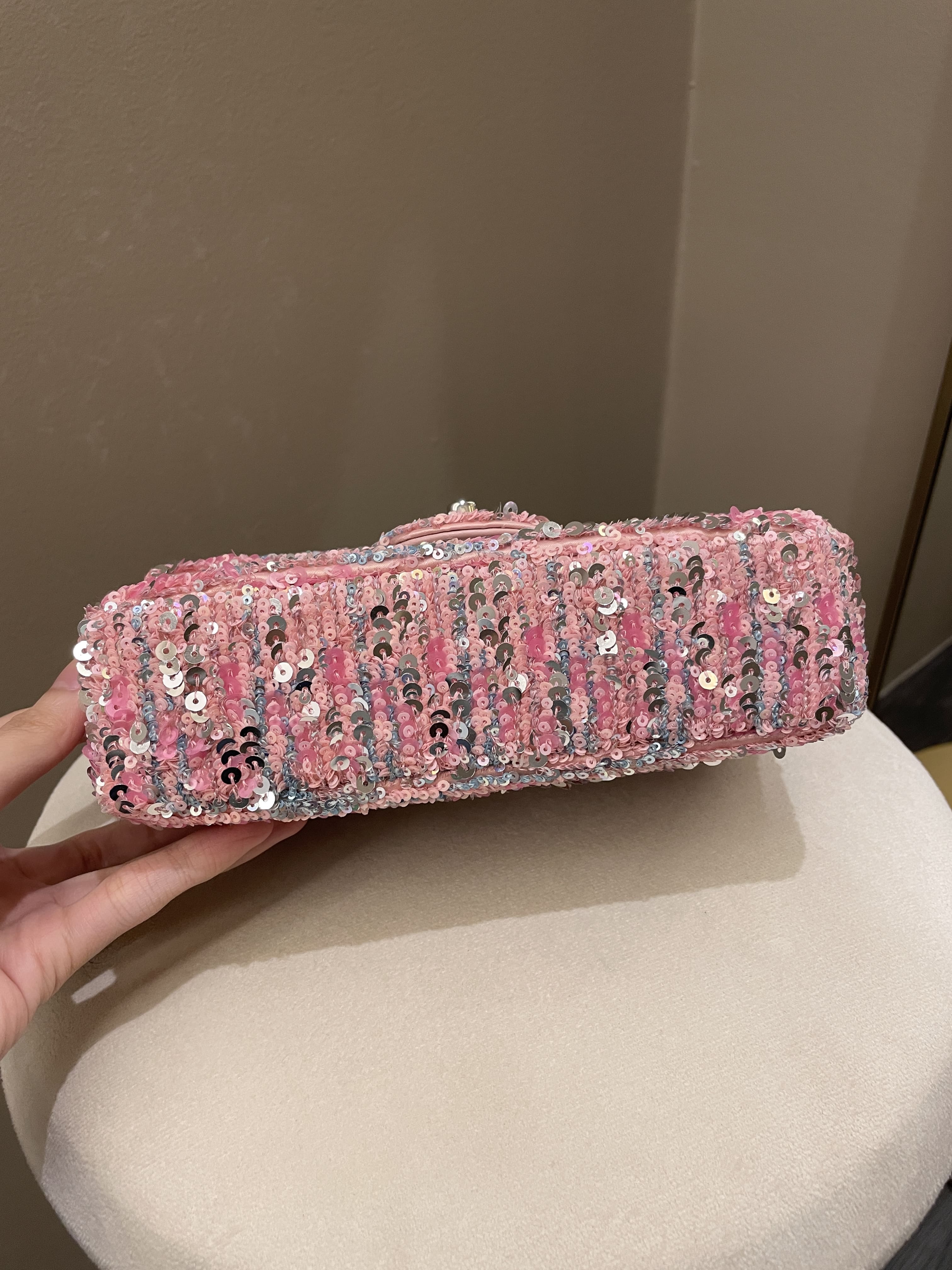 Chanel Quilted Mini Rectangular Flap Bag Pink Sequins