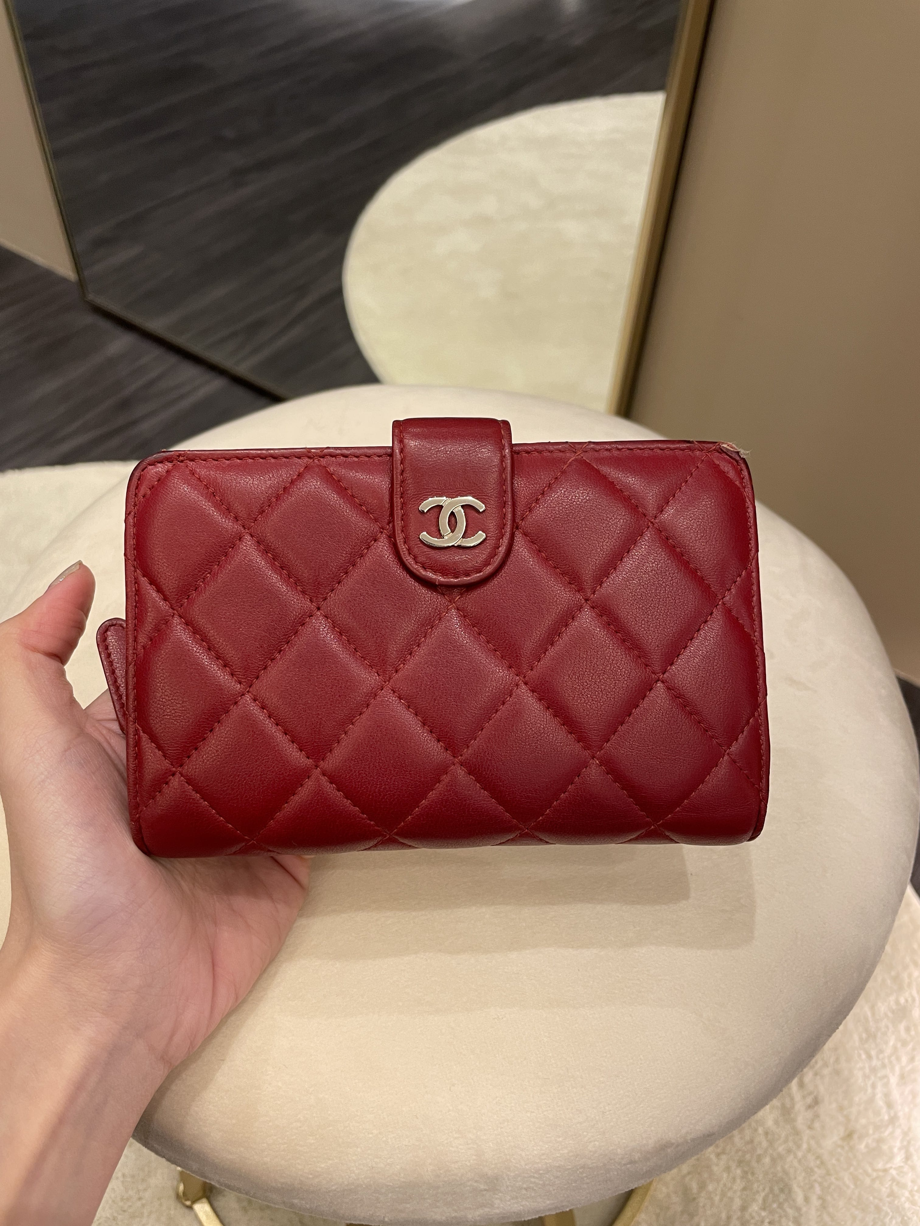 Chanel Quilted Bifold French Wallet Deep Red Lambskin