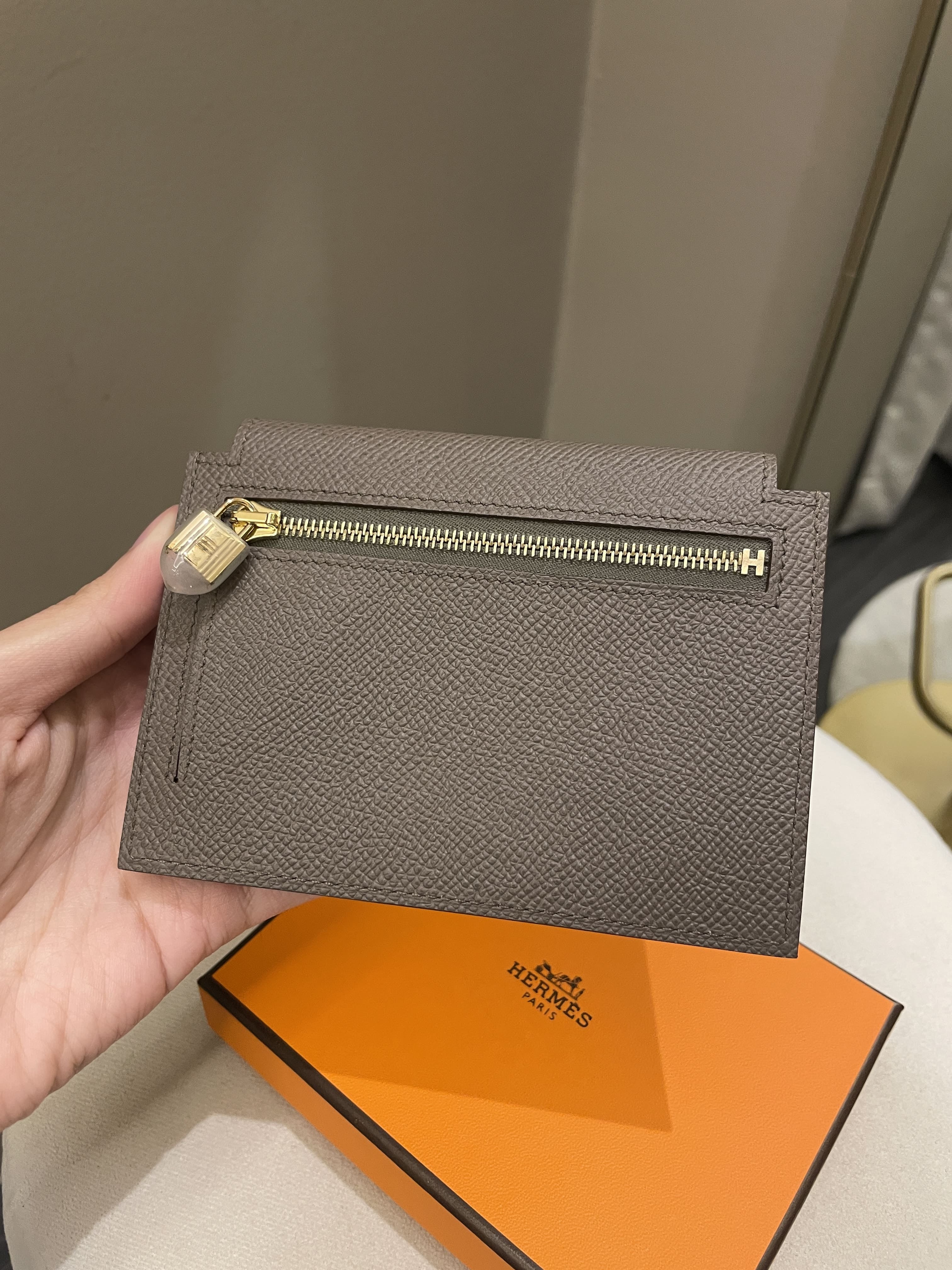 Hermès Hermes Etain Epsom Kelly Pocket Compact Wallet Brown