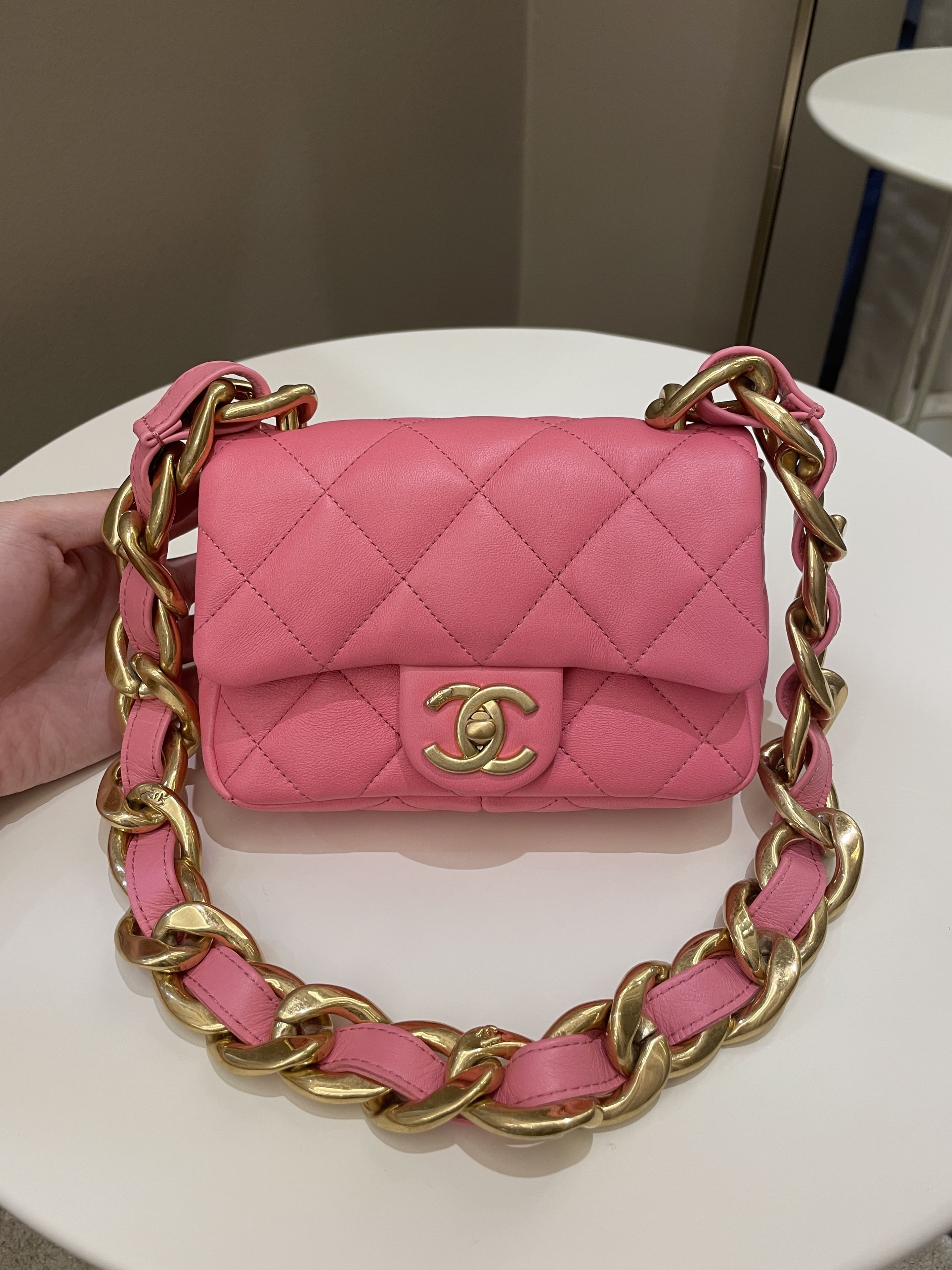 Timeless Chanel Chunky Chain Funky Town Flap Bag. Pink Leather ref.536717